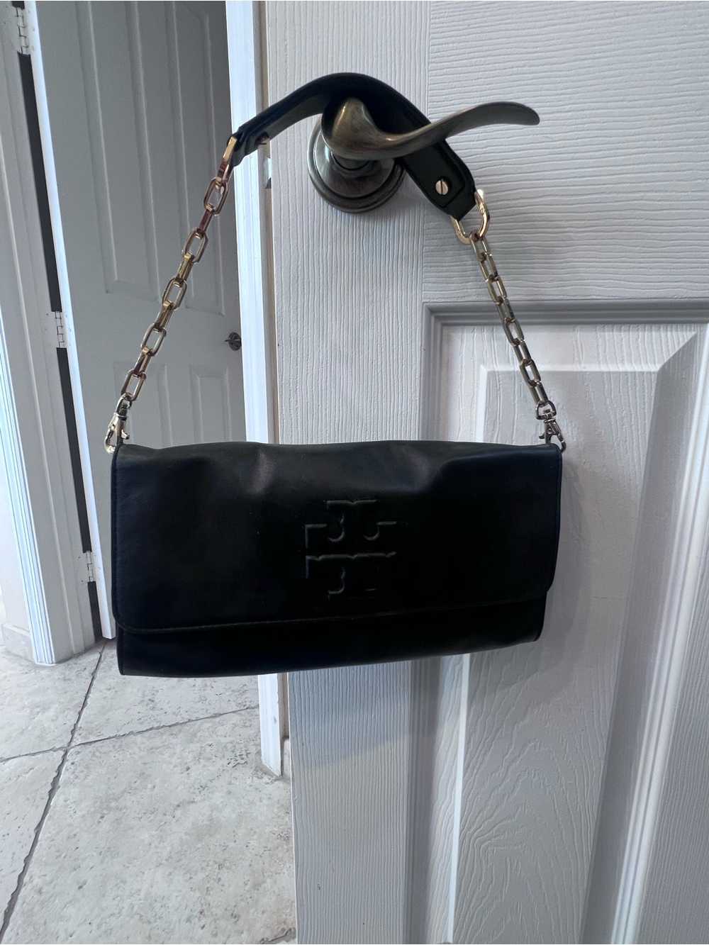 Tory Burch Black Leather Chain-Shoulder Bag